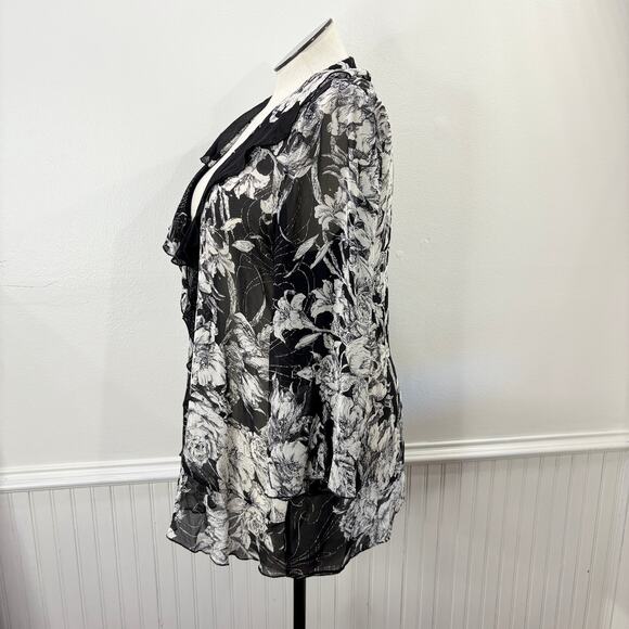 Citron Size XL Cardigan 100% Silk Floral Whimsigoth Dark Fairy Boho Sheer Floral - Picture 9 of 15